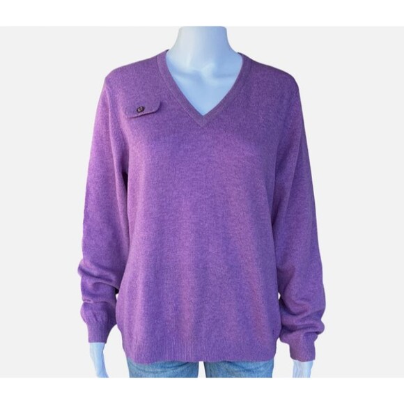 Bobby Jones Cashmere Merino Sweater Womens Size L Purple V-Neck Golf Old Money - Picture 1 of 14